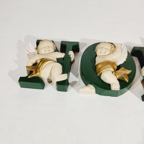 Burwood Noel Angels Cherub Christmas Vtg MCM Decor Wall Hanging Green Holiday - Picture 7 of 12